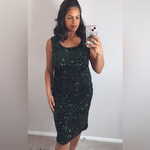 Nina Leonard Green Sequin Sheath Dress Large
